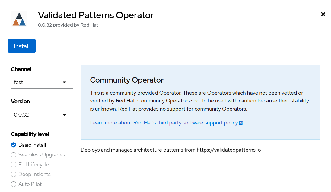 Install Validated Patterns Operator