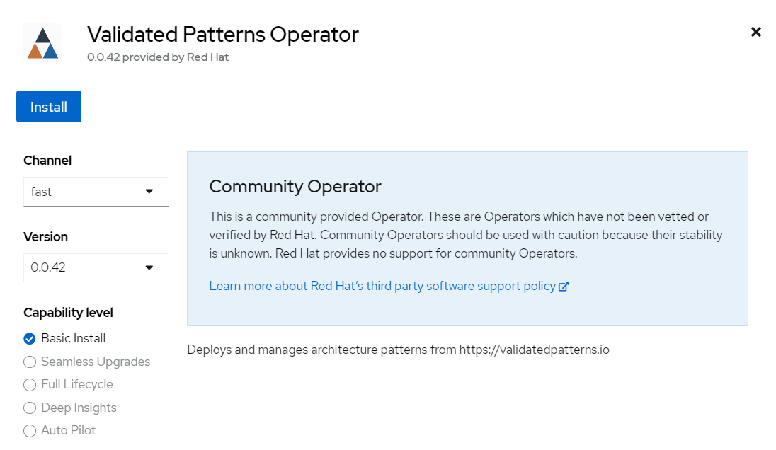 Install Validated Patterns Operator