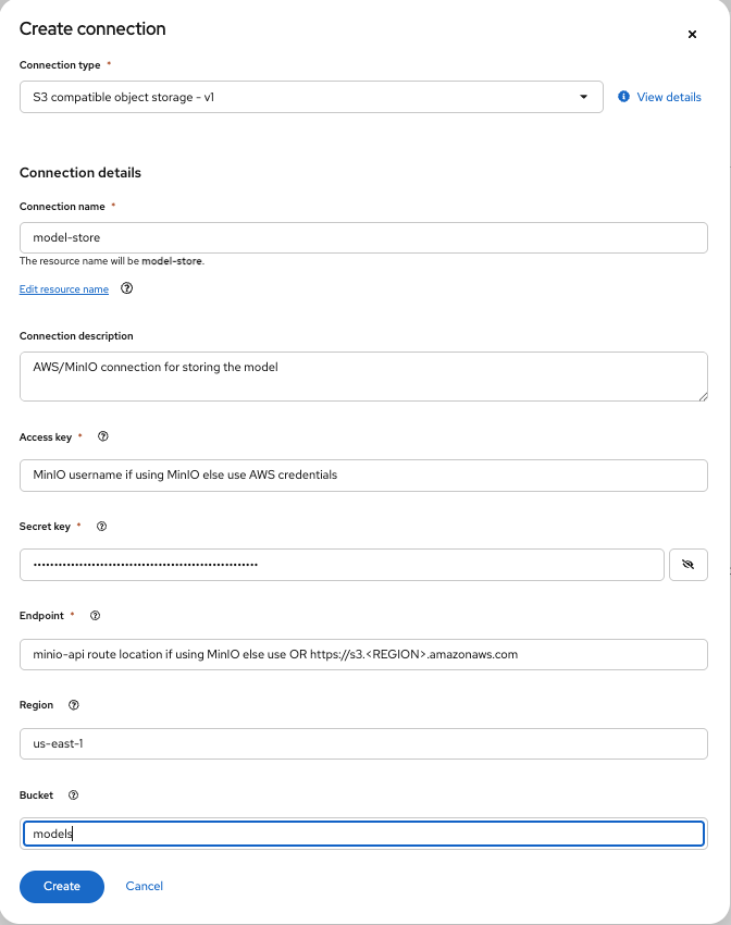 Red Hat OpenShift AI - Create connection